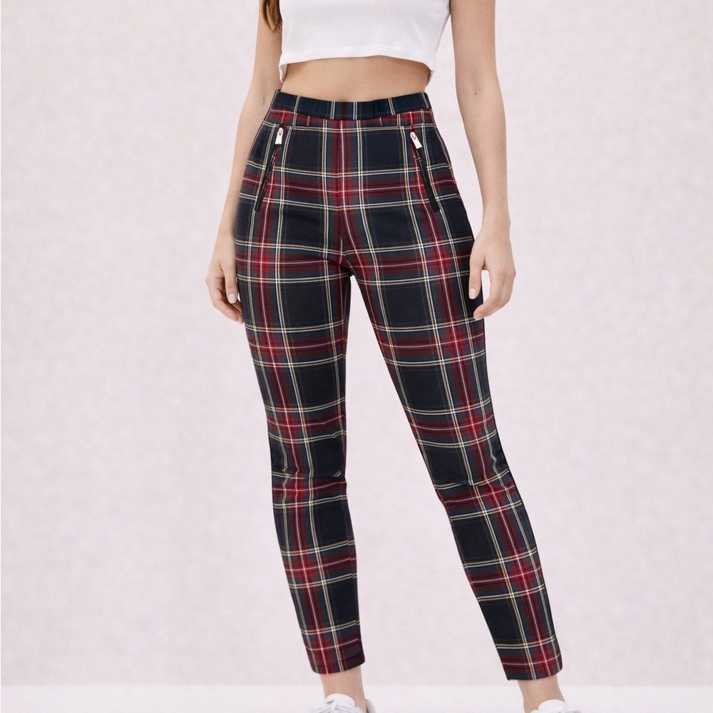 Zara Plaid High Rise Skinny Pants XS